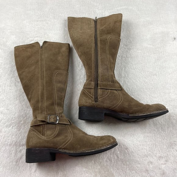 Clarks Derby Palace Suede Mid Calf Boots Womens Size 8 Brown Zip Up Strap Buckle - Picture 10 of 15